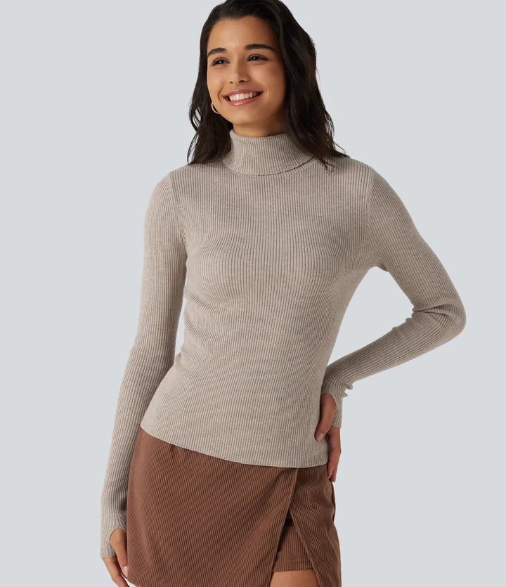 High Neck Long Sleeve Thumb Hole Work Jumper
