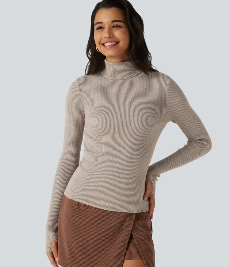 High Neck Long Sleeve Thumb Hole Work Jumper