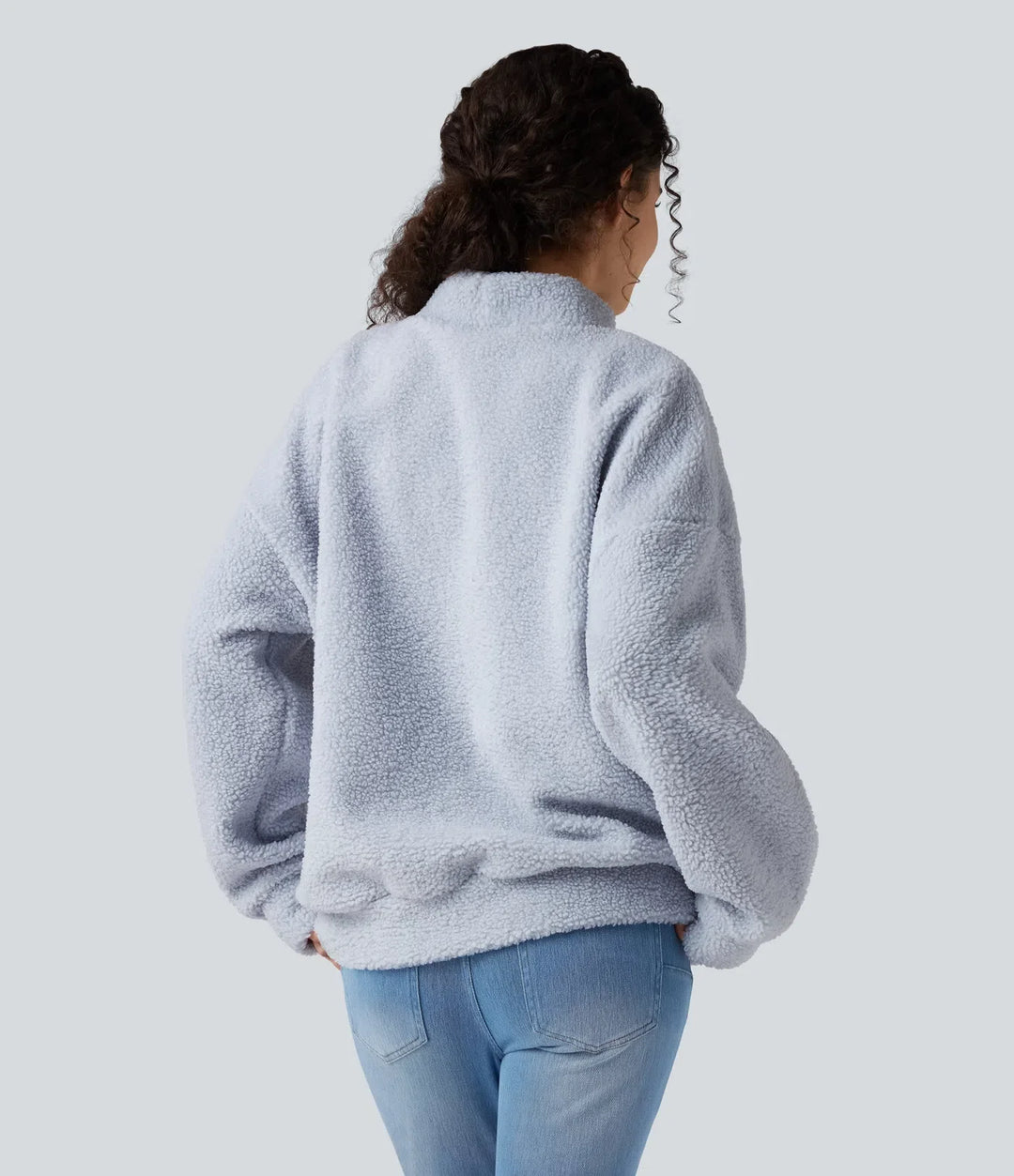 Mock Neck Long Sleeve Casual Sherpa Sweatshirt with Pockets