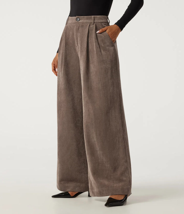 High Waisted Wide Leg Corduroy Work Trousers with Pockets