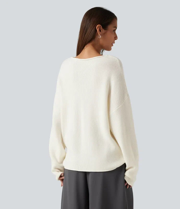 Round Neck Long Sleeve Rolled Hem Work Jumper