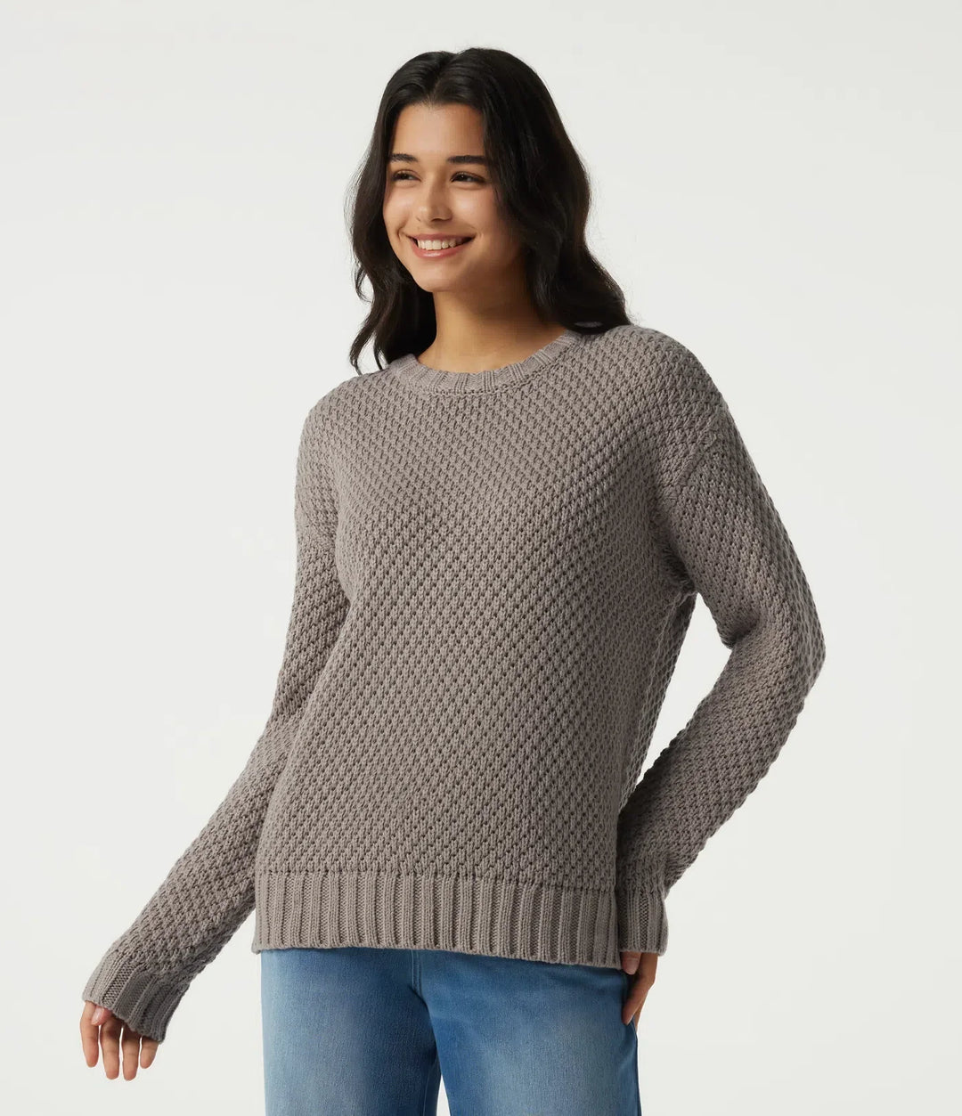 Round Neck Dropped Shoulder Long Sleeve Work Jumper