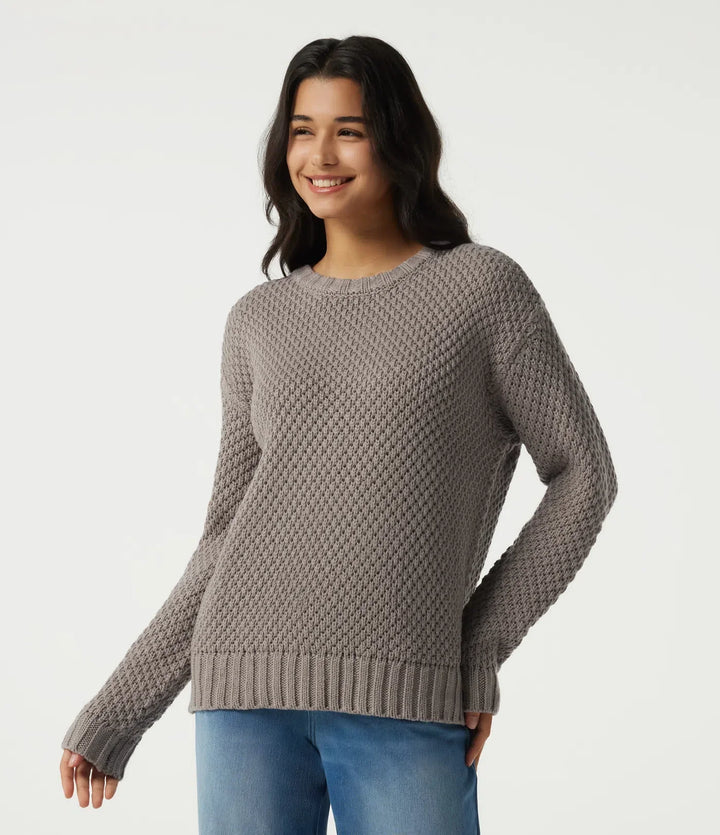 Round Neck Dropped Shoulder Long Sleeve Work Jumper