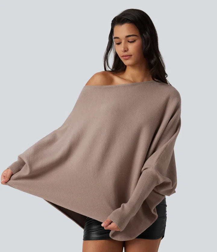 Batwing Long Sleeve Asymmetric Hem Casual Jumper
