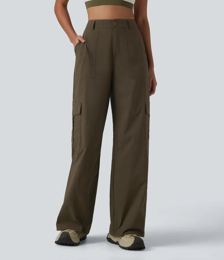 High Waisted Hiking Cargo Straight Leg Trousers with Pockets
