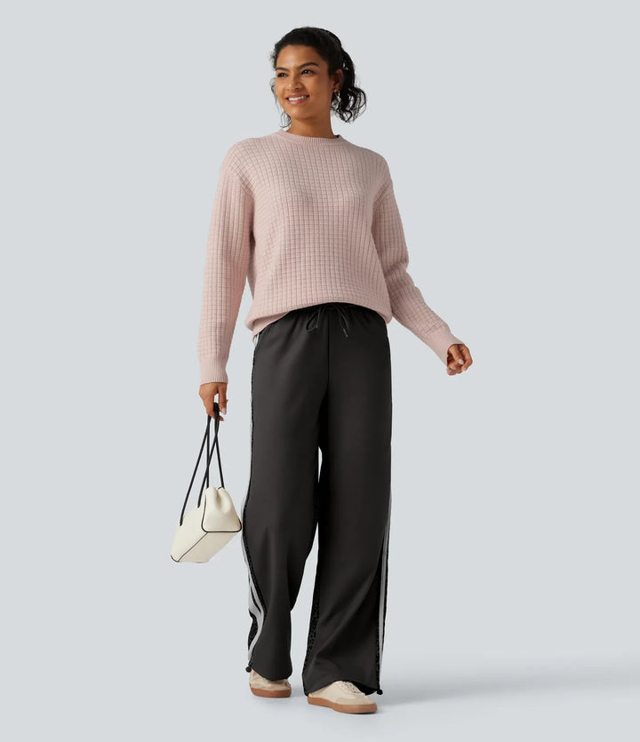 Round Neck Long Sleeve Waffle Casual Jumper