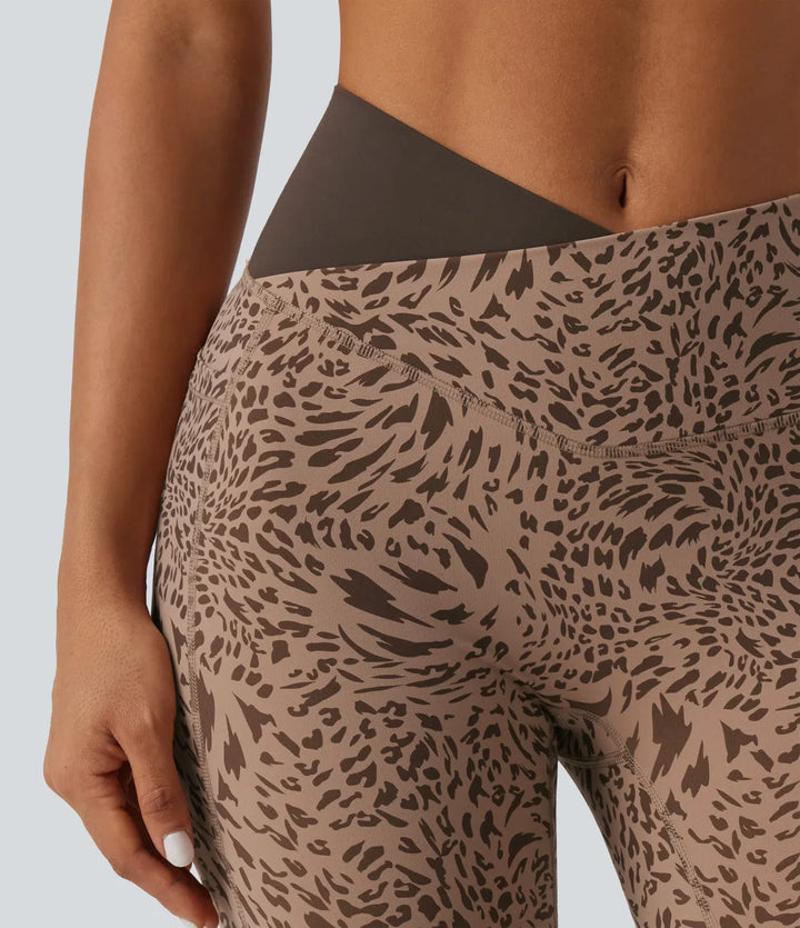 Halara UltraSculpt Leopard Print High Waisted Crossover Skinny Yoga Leggings with Pockets