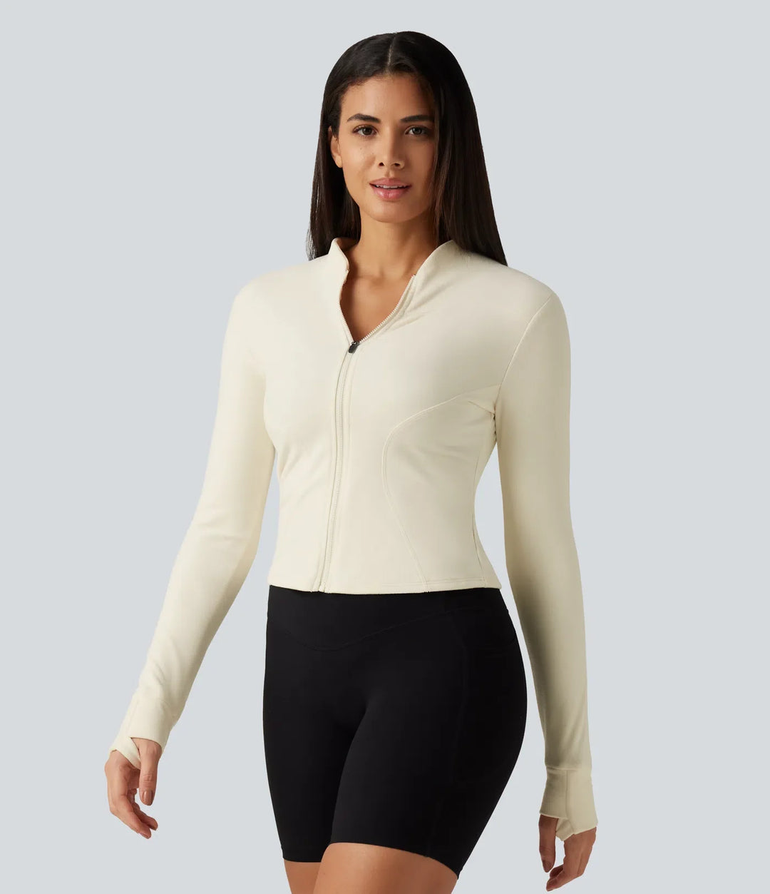 Stand Collar Long Sleeve Thumb Hole Yoga Jacket
