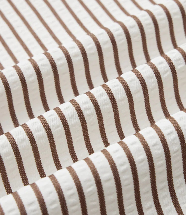 Long Sleeve Wrapped Tie Side Stripe Work Shirt