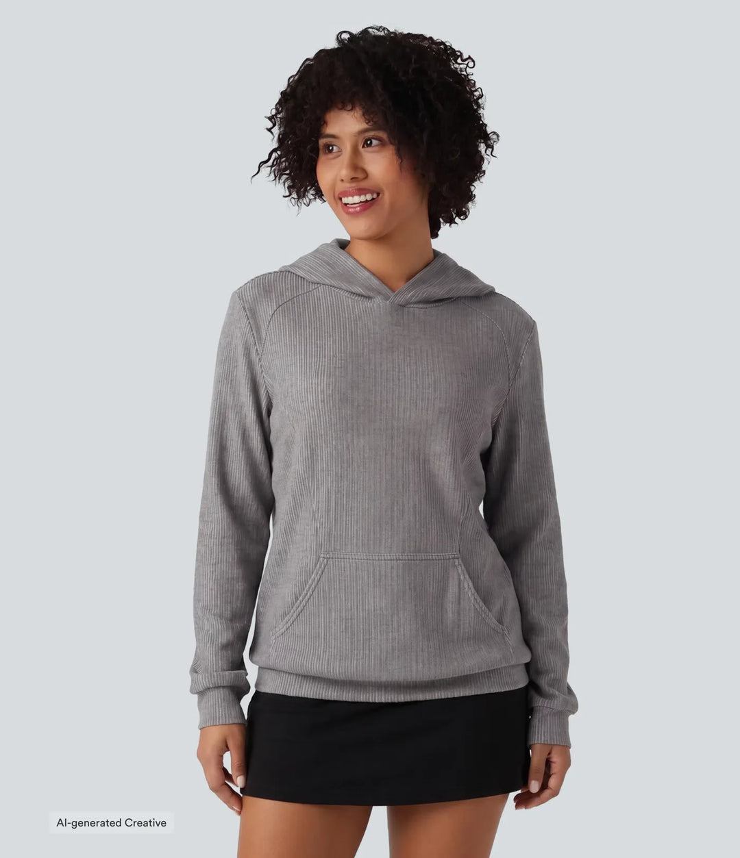Ribbed Hooded Long Sleeve Casual Sweatshirt with Pocket