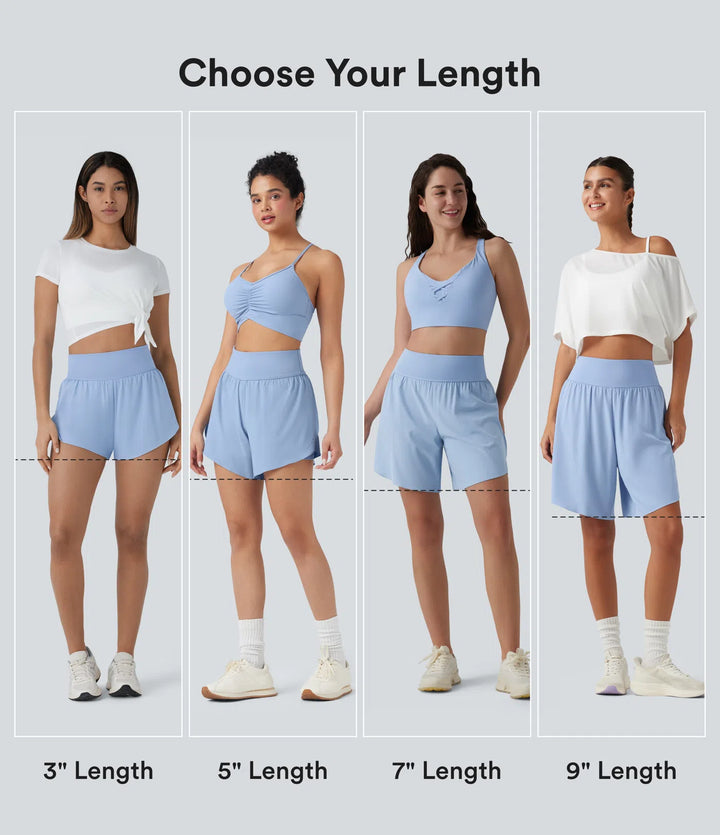 SoftlyZero QuickDry High Waisted Tummy Control Reflective Dots Crossover Hem 2-in-1 Running Shorts 7&