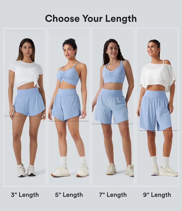 SoftlyZero QuickDry High Waisted Tummy Control Reflective Dots Crossover Hem 2-in-1 Running Shorts 7&