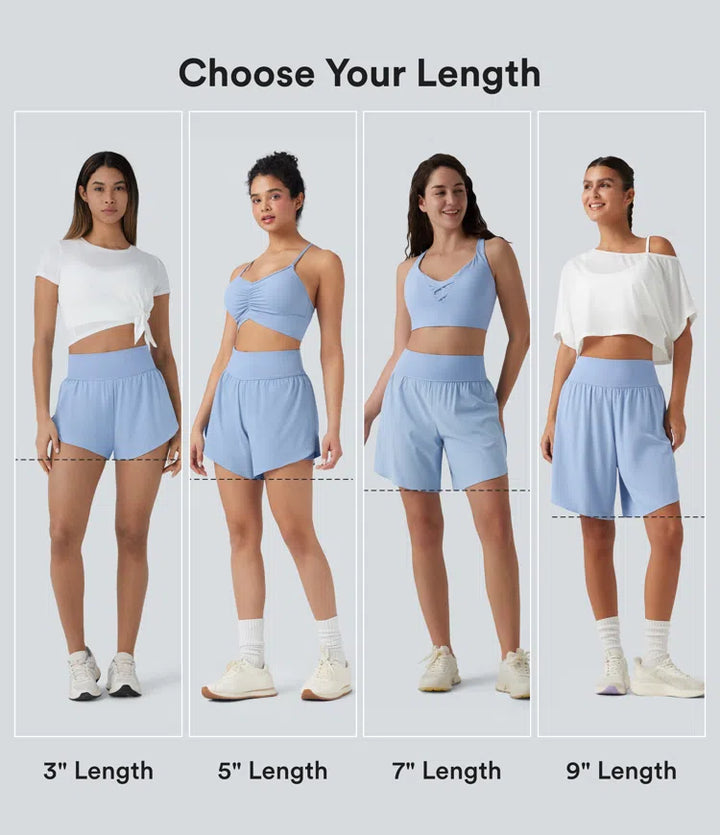 SoftlyZero QuickDry High Waisted Tummy Control Reflective Dots Crossover Hem 2-in-1 Running Shorts 7&