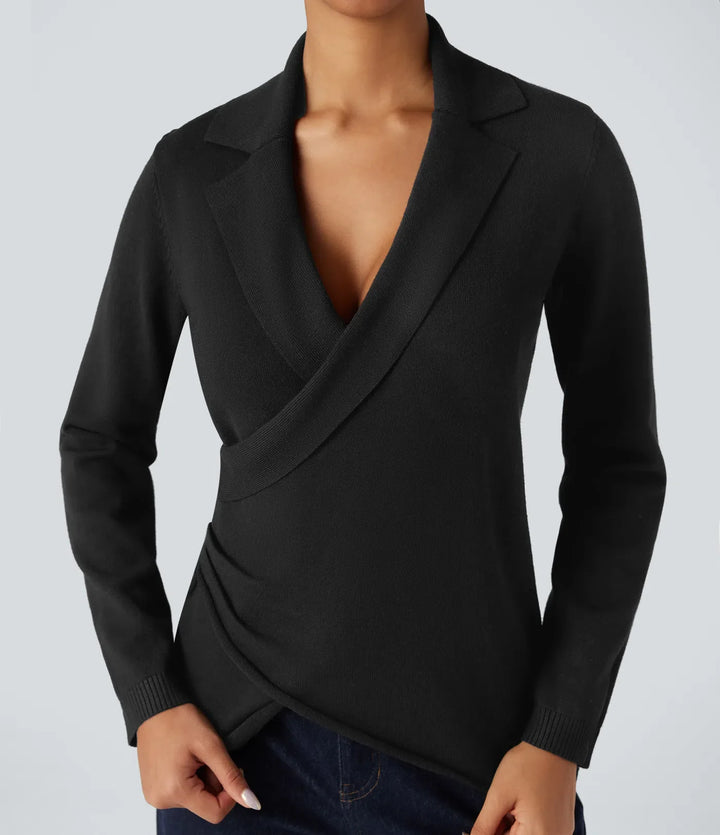 V-neck Long Sleeve Wrap Work Jumper