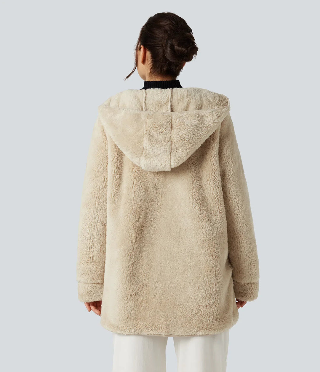 Hooded Long Sleeve Casual Teddy Coat with Pockets