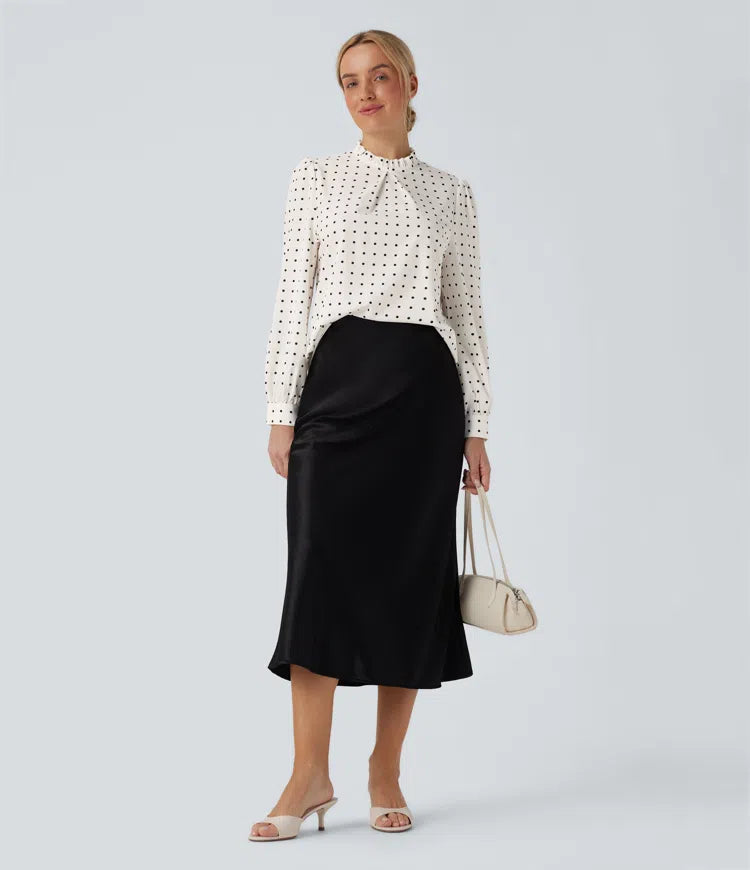 Frill Mock-neck Polka Dot Work Blouse