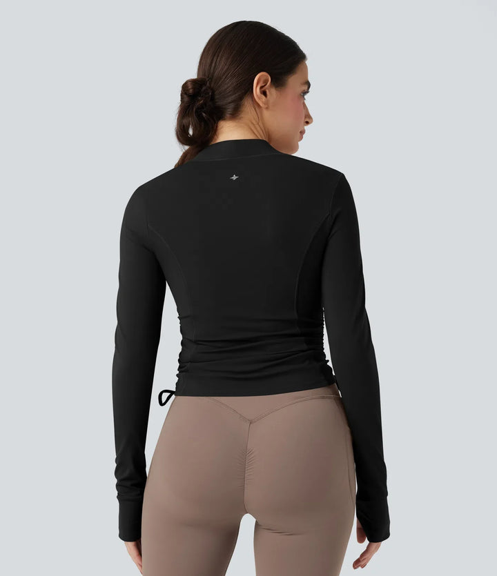 SoftlyZero Plush Long Sleeve Thumb Hole Drawstring Yoga Jacket
