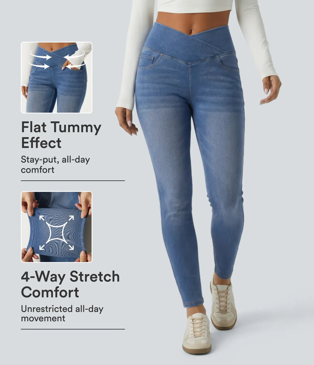 Halara Flex High Waisted Tummy Control Crossover Skinny Casual Jeans with Pockets