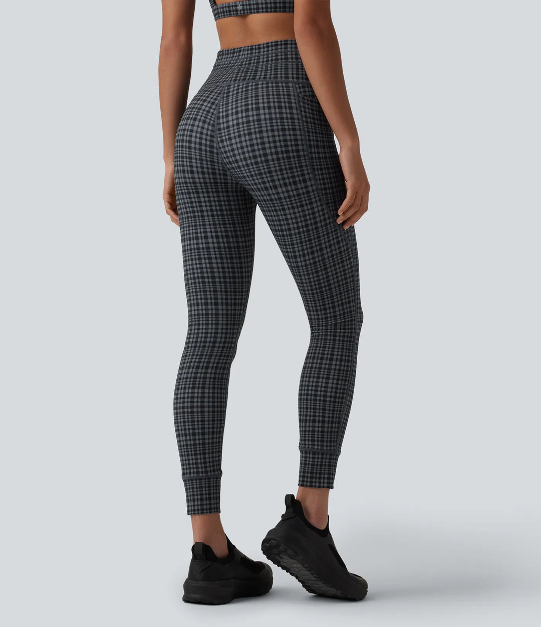 Halara UltraSculpt Check Plaid Print High Waisted Drawstring Yoga Leggings with Pockets