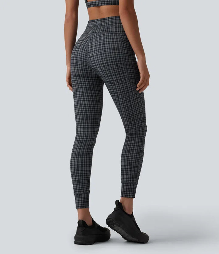 Halara UltraSculpt Check Plaid Print High Waisted Drawstring Yoga Leggings with Pockets