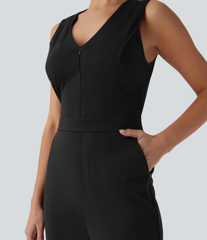 V Neck Sleeveless Casual Bootcut Jumpsuit with Pockets-Easy Peezy Edition