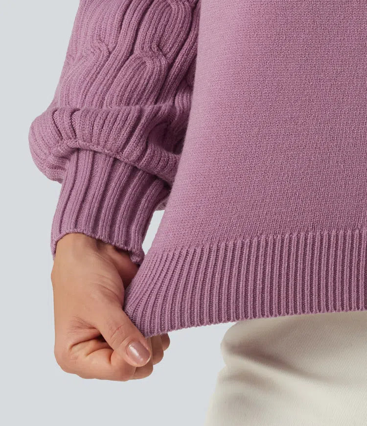 Round Neck Long Sleeve Slit Hem Casual Jumper