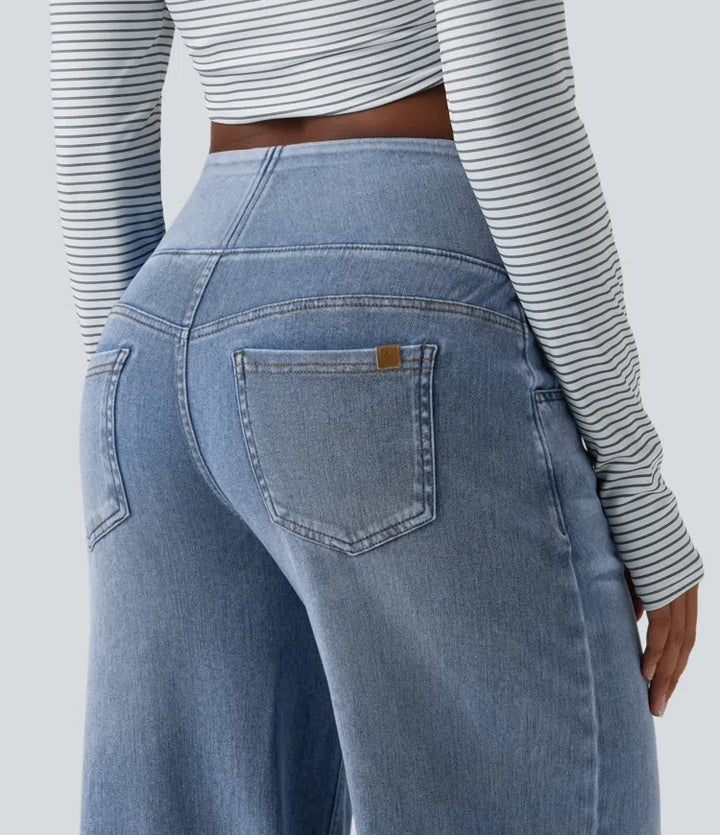 Halara Flex Mid Rise Draped Lyocell Washed Casual Baggy Wide Leg Jeans with Pockets