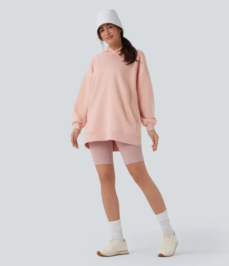 Hooded Long Sleeve Oversize Fleece Casual Sweatshirt with Pockets