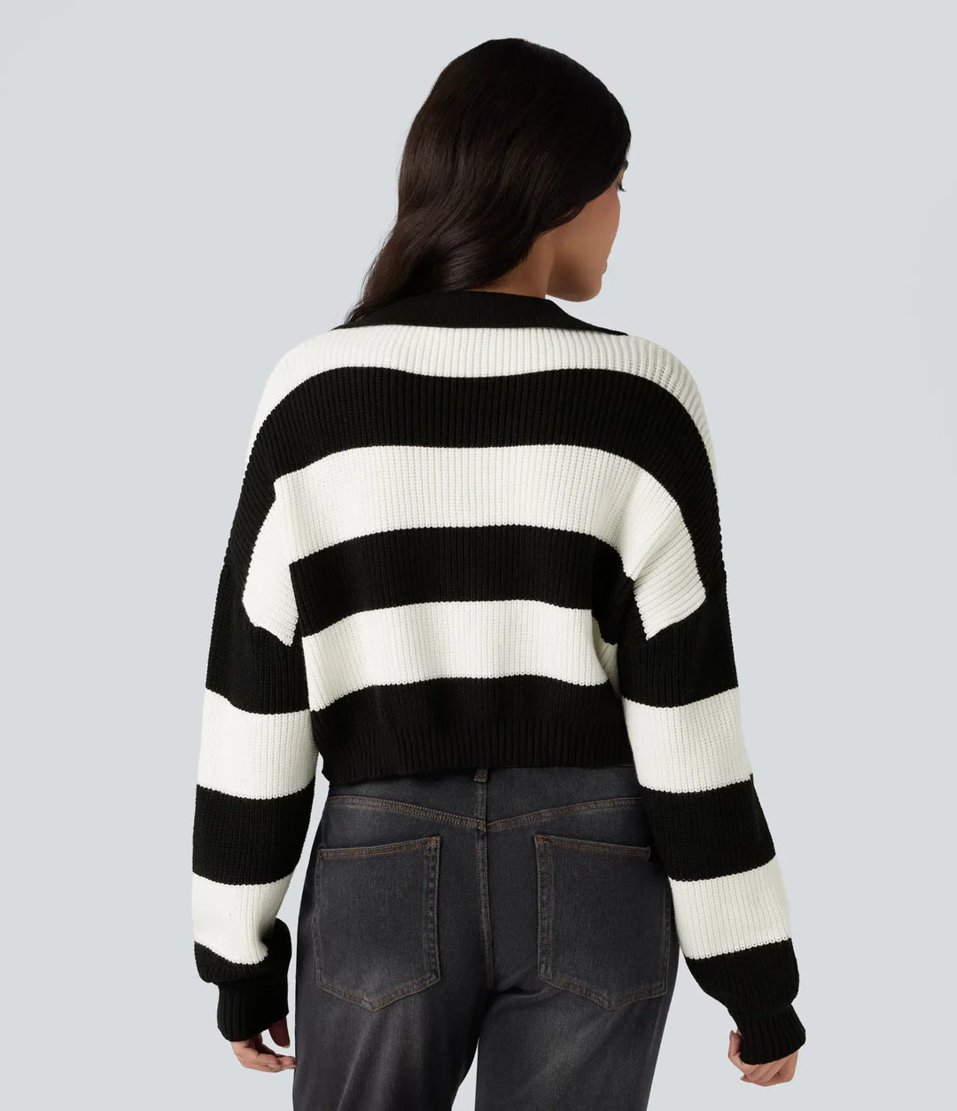 V-neck Long Sleeve Stripe Relaxed Casual Jumper
