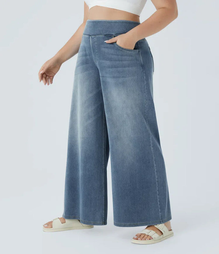 Halara Flex High Waisted Pockets Baggy Wide Leg Washed Casual Plus Size Jeans