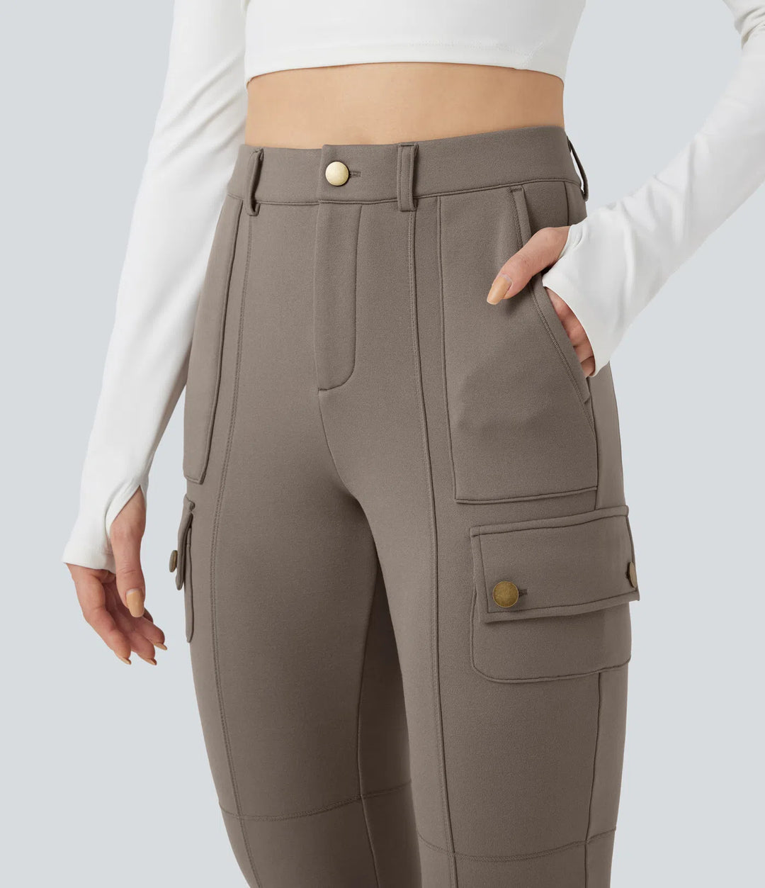 High Waisted Skinny Fleece Hiking Cargo Trousers with Pockets