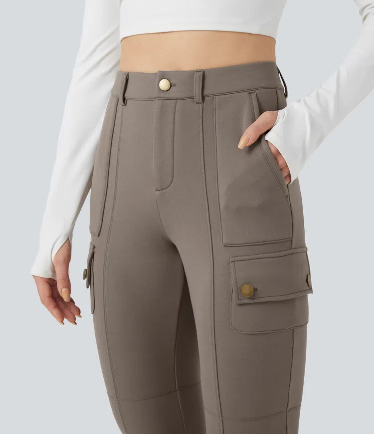 High Waisted Skinny Fleece Hiking Cargo Trousers with Pockets