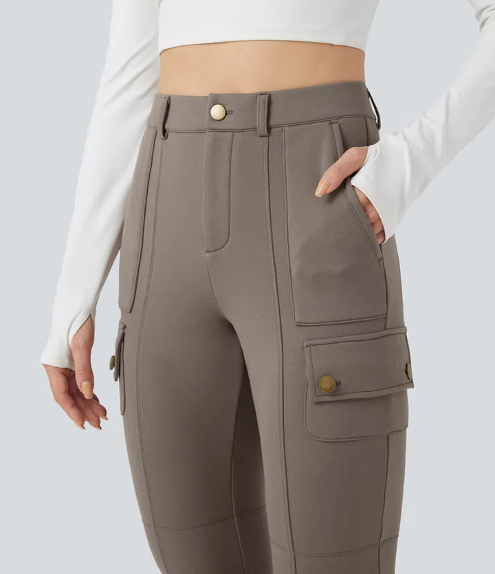 High Waisted Skinny Fleece Hiking Cargo Trousers with Pockets