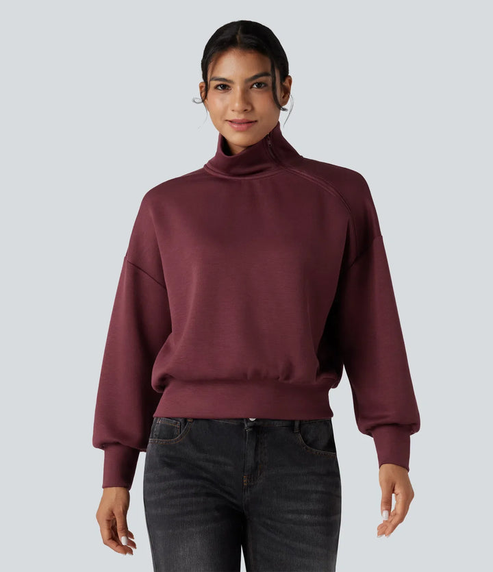 SpacerTek Funnel Neck Half Zip Oversized Casual Sweatshirt