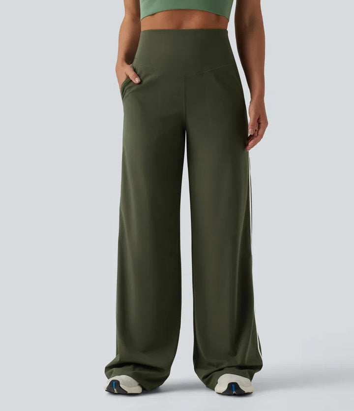 Halara UltraSculpt High Waisted Tummy Control colourBlock Stripes Yoga Baggy Trousers with Pockets
