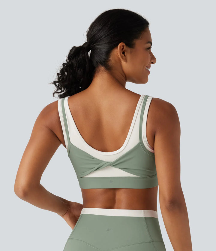 Halara UltraSculpt Medium Support U Neck Built-in Bra Twisted colourBlock Yoga Sports Bra
