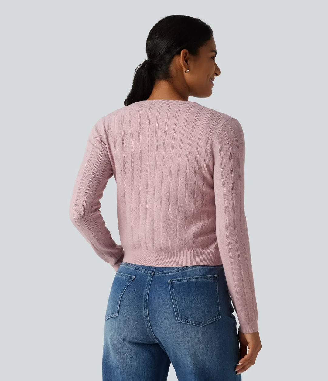Round Neck Long Sleeve Work Cardigan