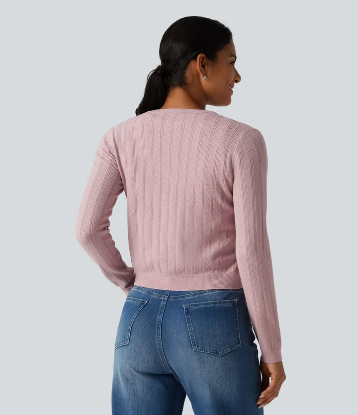 Round Neck Long Sleeve Work Cardigan