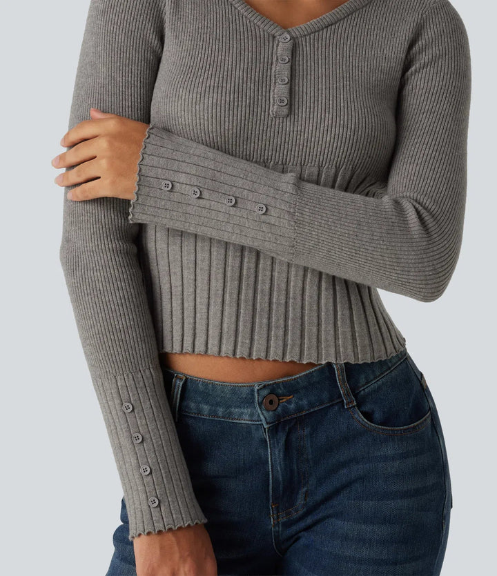 V Neck Long Sleeve Casual Jumper
