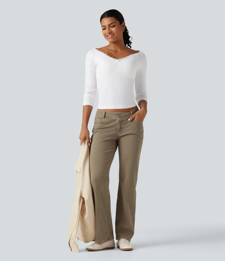 Halara Flex Low Rise Asymmetric Straight Leg colourful Casual Jeans with Pockets