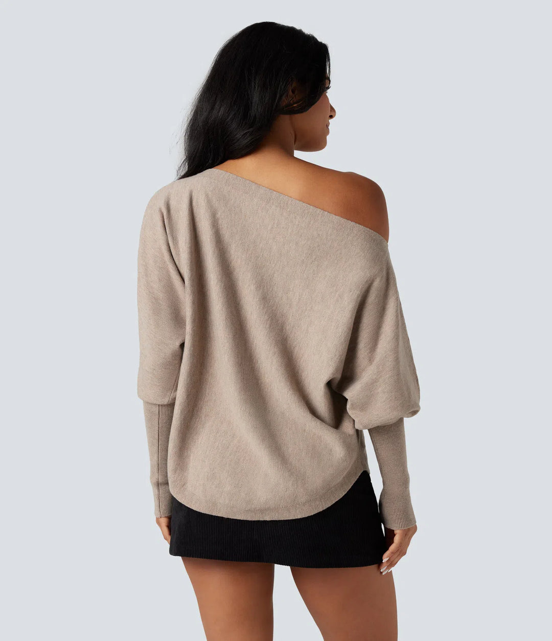 One-shoulder Batwing Sleeve Curved Hem Work Jumper