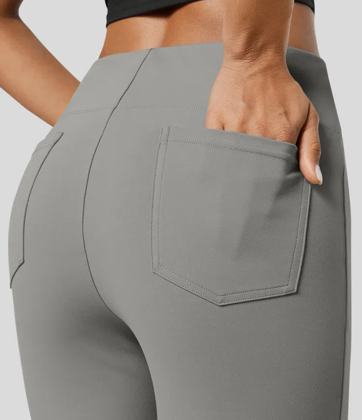 Halara Flex High Waisted Back Side Pocket Slight Flare Work Trousers