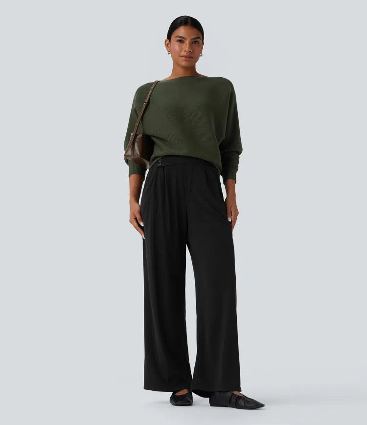 Boat Neck Batwing Sleeve Casual Jumper