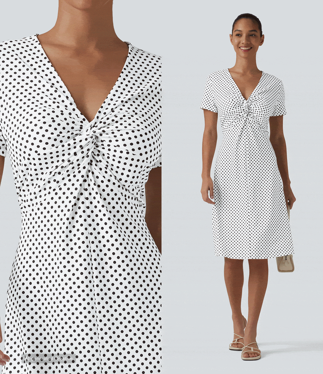 V Neck Short Sleeve Polka Dot Knee Length Casual Dress