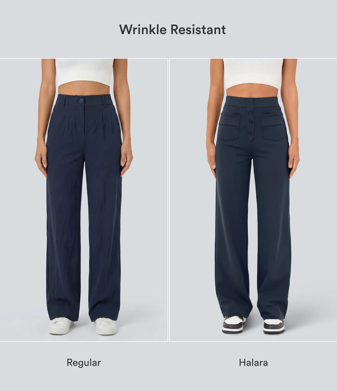 DayStretch High Waisted Pockets Straight Leg Casual Trousers