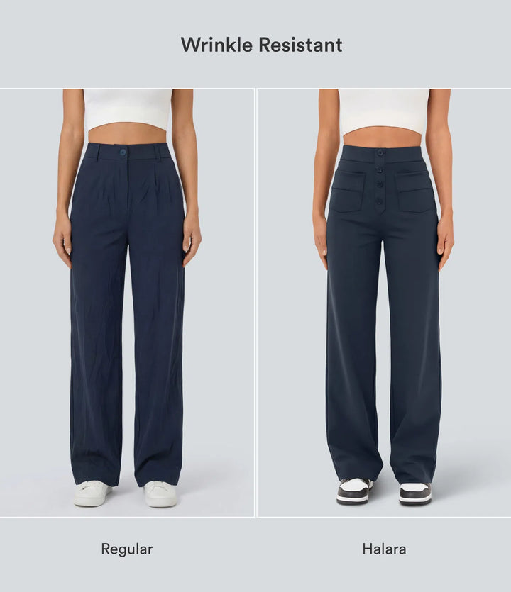 DayStretch High Waisted Pockets Straight Leg Casual Trousers