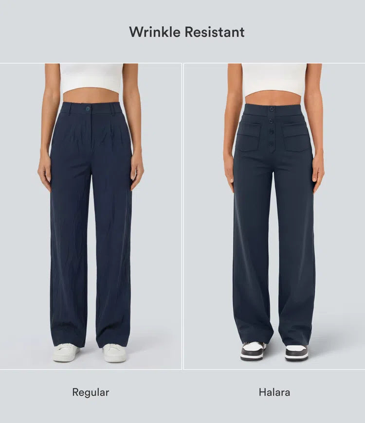 DayStretch High Waisted Pockets Straight Leg Casual Trousers