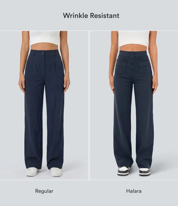 DayStretch High Waisted Pockets Straight Leg Casual Trousers