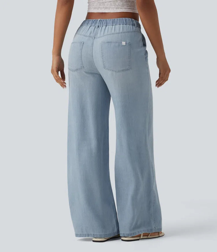 Halara Flex Mid Rise Drawstring Lyocell Washed Casual Jeans with Pockets