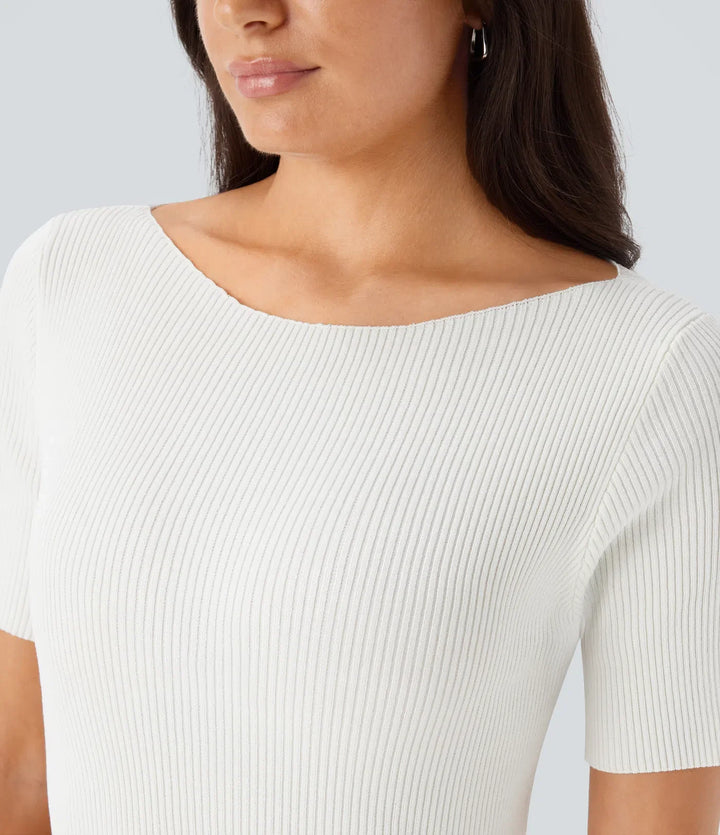 Boat Neck Short Sleeve Slim Work Jumper